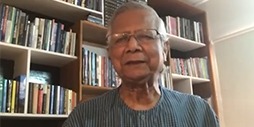 Professor Muhammad Yunis speaking during a video interview.