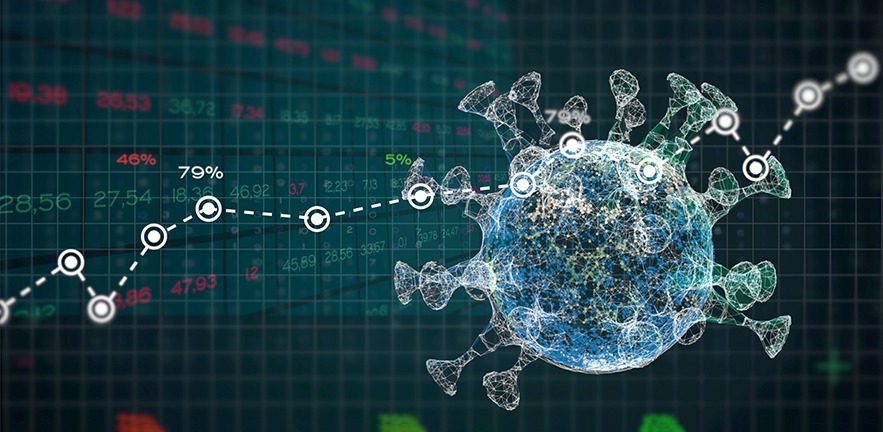 Statistics of financial market data about a epidemic disease. Analysis graphs and reports numbers about a pandemic virus crisis.