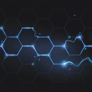 Blue electricity snaps across a network of honeycombs.