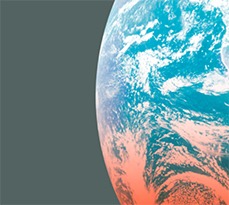 Graphic of the Earth from space, with the bottom half growing red with heat.