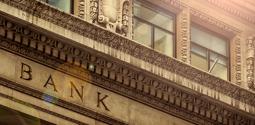 Classic architecture details of a Bank building.