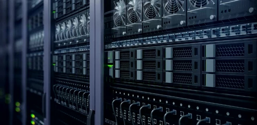 Loopable 4k Server in a data center. 3d rendering. UHD closeup animation background.