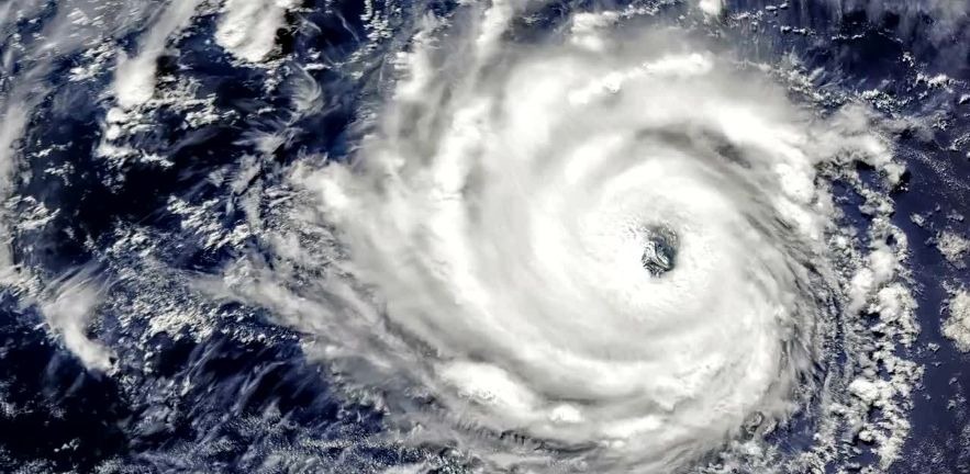 Satellite view of a hurricane storm tornado.