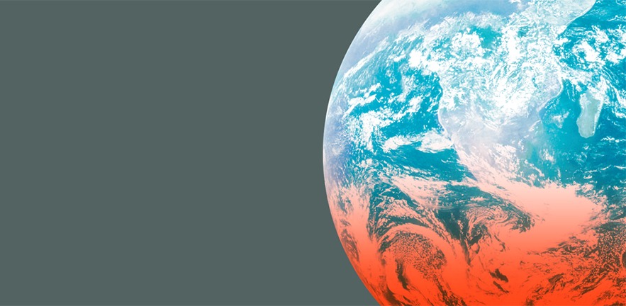 Heating earth on a grey background.