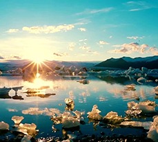 Icebergs melting in the Jökulsárlón Glacier Lagoon in Iceland.