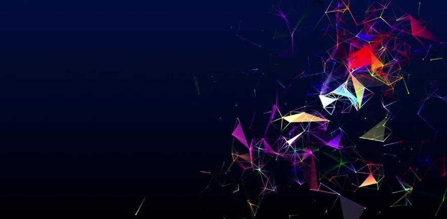 Illustration of colourful prisms of light.