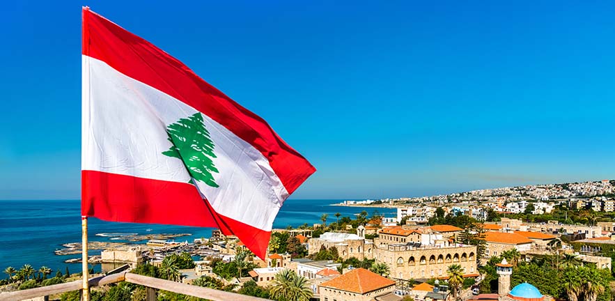Lebanese flag flying over Lebanon.