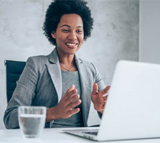 Black businesswoman having video call in the office.