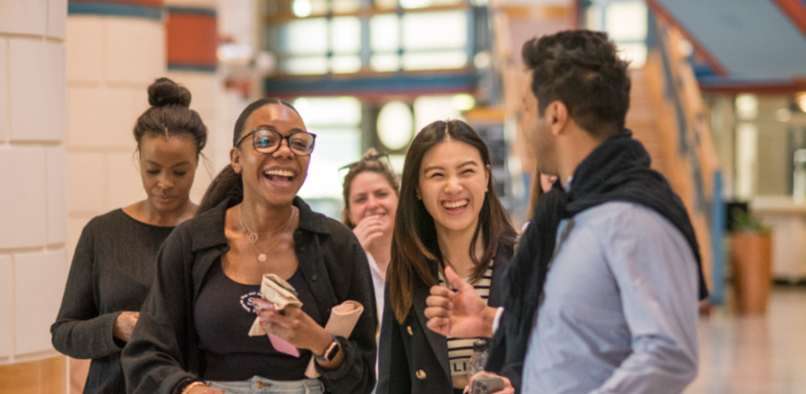 Entrepreneurship students laughing