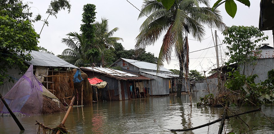 Houses submerged by flooding in Sylhet, Bangladesh, June 2022.