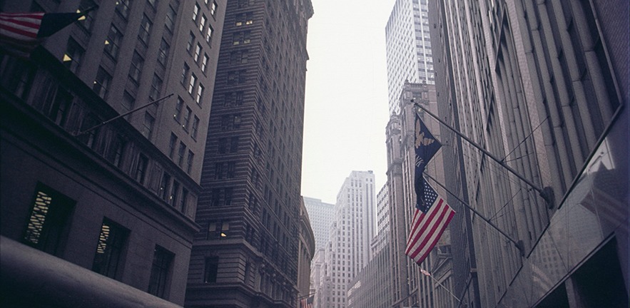 The financial district in downtown Manhattan, New York City.