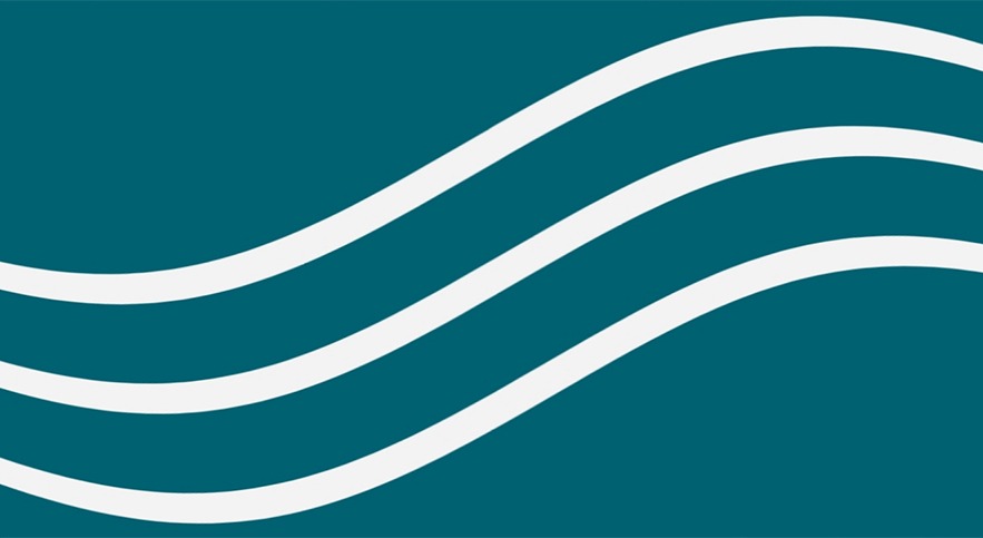 Simple graphic of three wavy lines on a teal background.