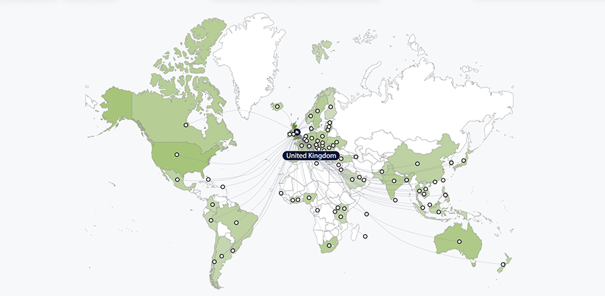 Screengrab of the new digital mapping tool from the Cambridge Centre for Alternative Finance.