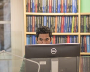 Student studying in the library.