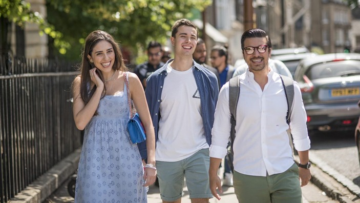 MSt in Entrepreneurship students walking in Cambridge.