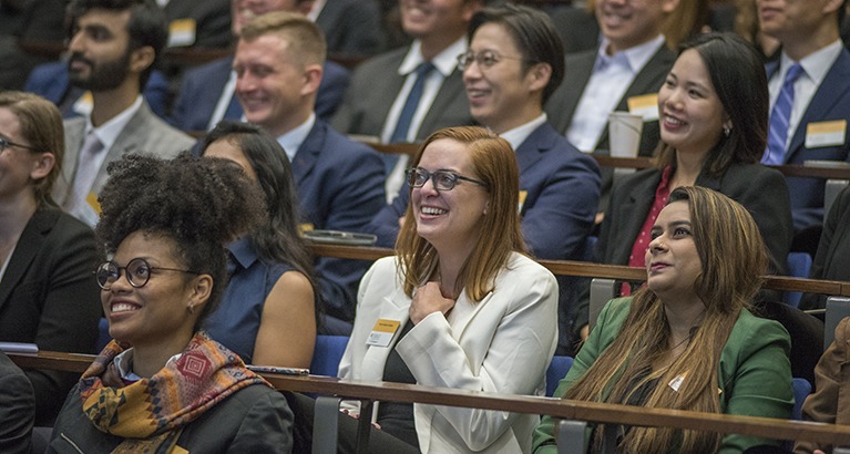 The Cambridge MBA class of 2022 in the main lecture theatre.