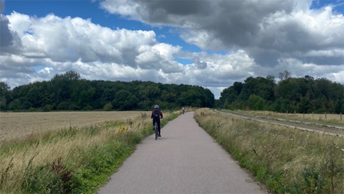 Cycling through Cambridge.