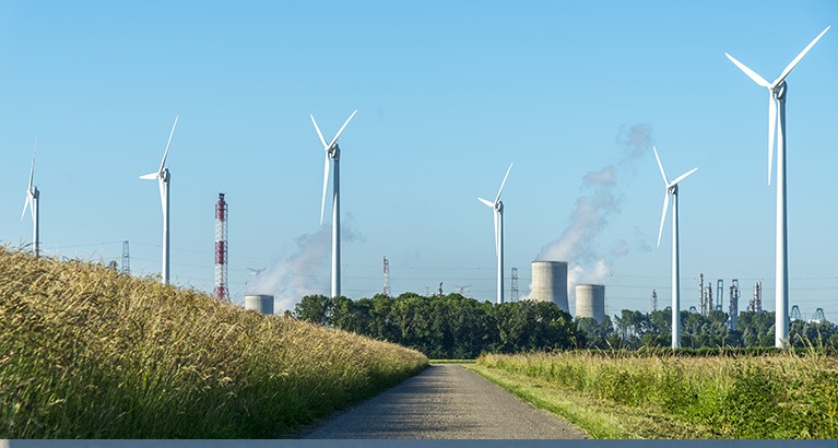 Nuclear power and wind turbines.