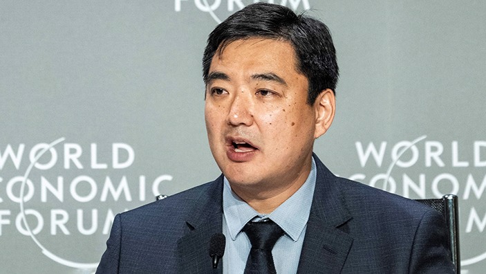 Bryan Zheng-Zhang speaking at Davos 2024.
