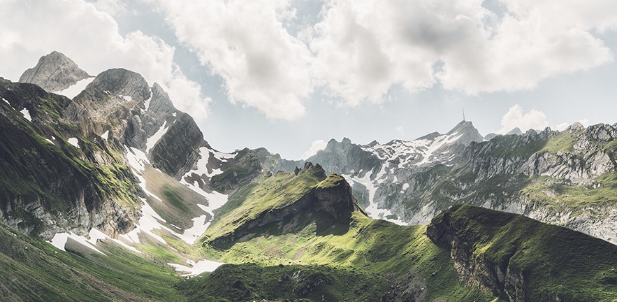 Scenic view of mountains in Appenzell, Swiss Alps.