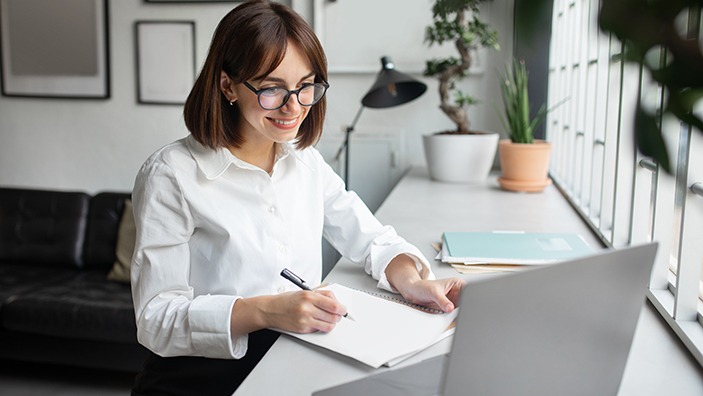 Woman taking online course.