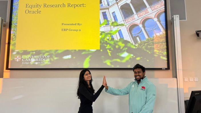 Manisha Chuttoor and Abhilash Ravi presenting-their ERP project.