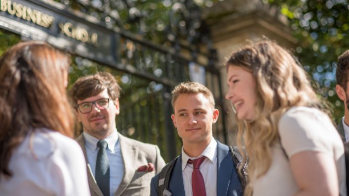 Group of MBA students outside the Business School.