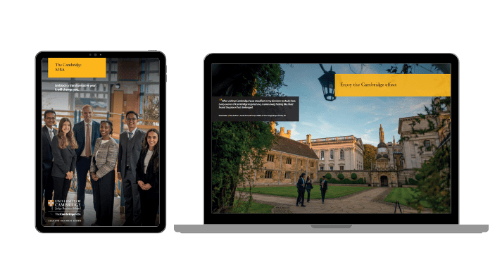 MBA brochure on screen.