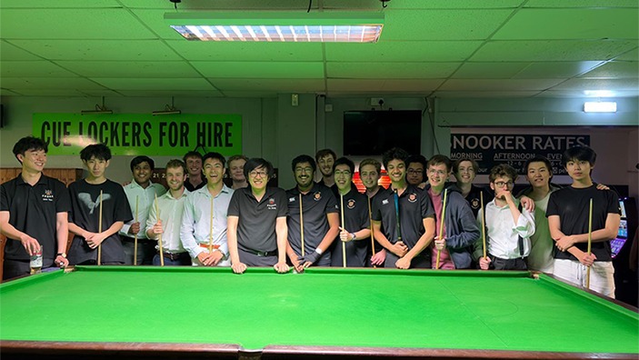 Shivin Sharma with the Cambridge Varsity snooker team.